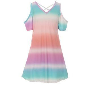 Little Girls Toddler Kids Cold Shoulder Cross Ombre Party Summer Girl Dress